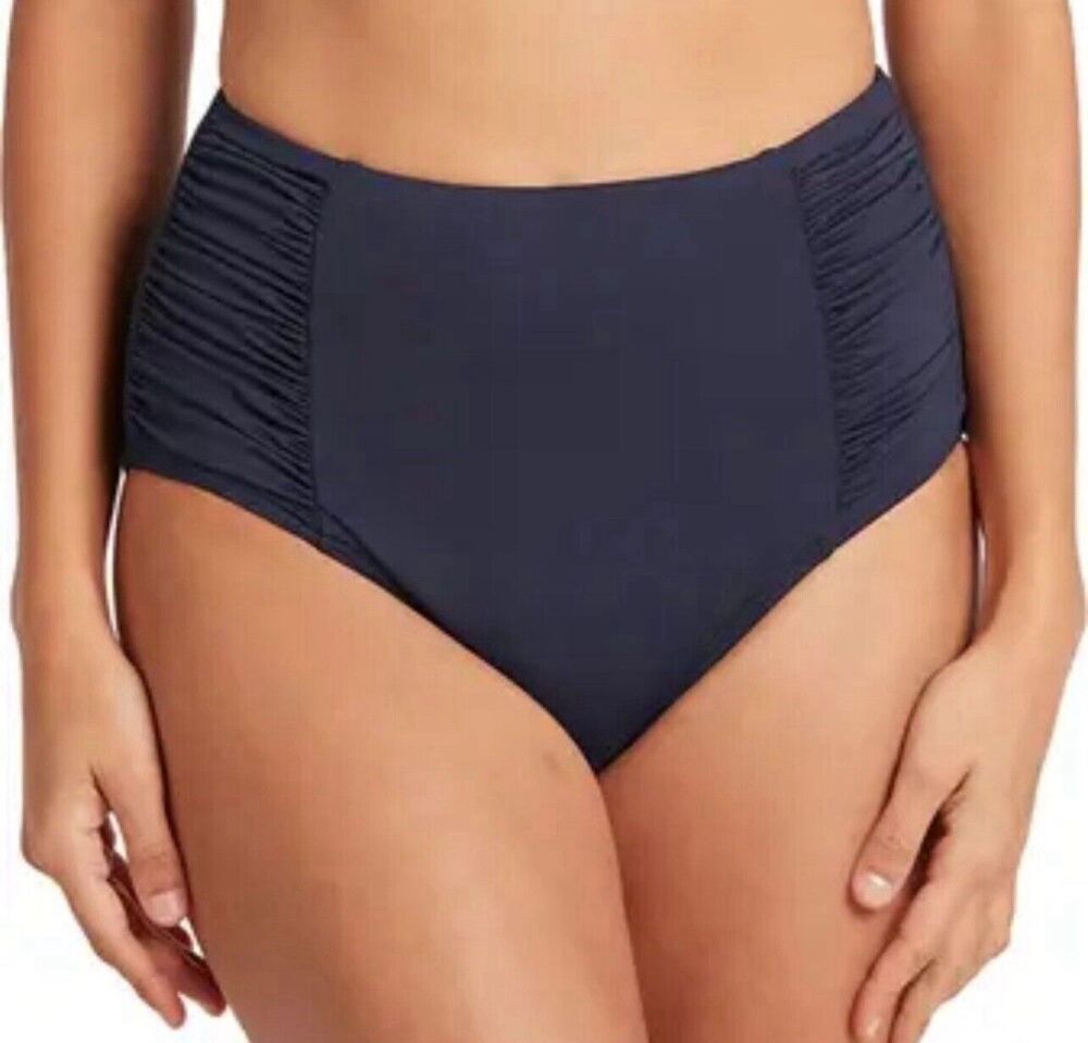Sea Level Swim Gathered Side High Waisted Bikini Bottom In Navy Sz 16 New